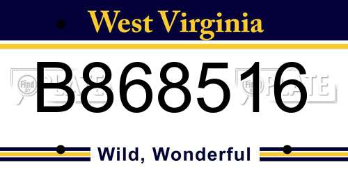 B868516 West Virginia License Plate