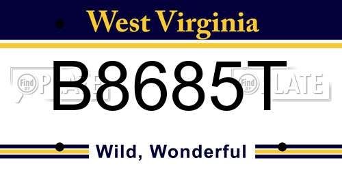 B8685T West Virginia License Plate