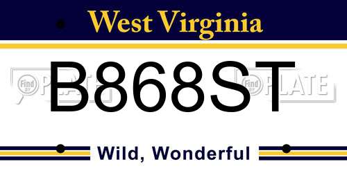 B868ST West Virginia License Plate
