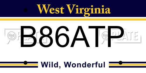 B86ATP West Virginia License Plate