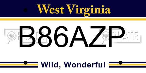 B86AZP West Virginia License Plate