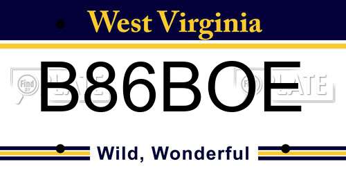 B86BOE West Virginia License Plate