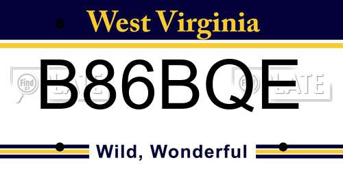 B86BQE West Virginia License Plate