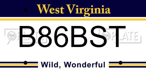 B86BST West Virginia License Plate