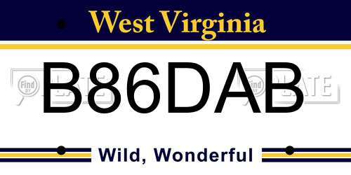 B86DAB West Virginia License Plate