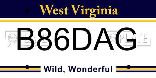 B86DAG West Virginia License Plate