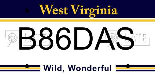 B86DAS West Virginia License Plate