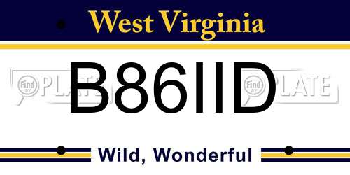 B86IID West Virginia License Plate