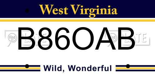 B86OAB West Virginia License Plate