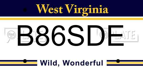 B86SDE West Virginia License Plate