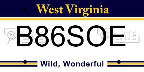 B86SOE West Virginia License Plate