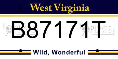 B87171T West Virginia License Plate