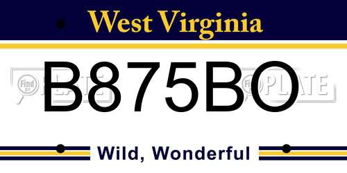 B875BO West Virginia License Plate