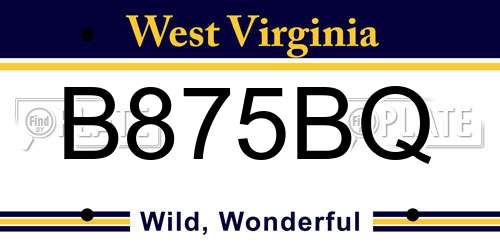 B875BQ West Virginia License Plate