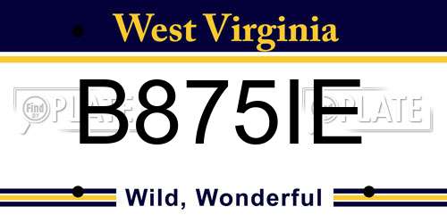 B875IE West Virginia License Plate