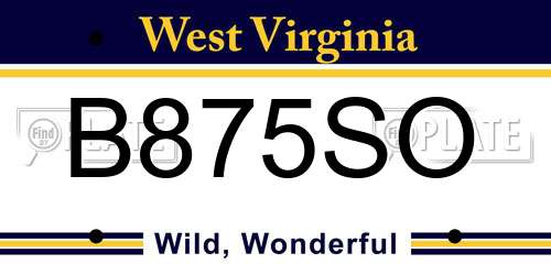 B875SO West Virginia License Plate