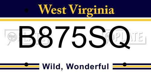 B875SQ West Virginia License Plate