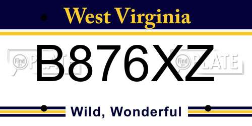 B876XZ West Virginia License Plate