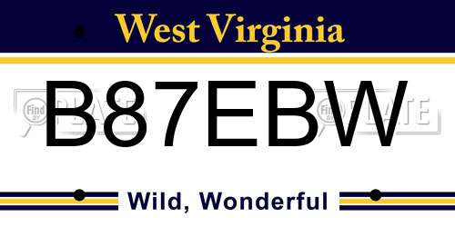B87EBW West Virginia License Plate