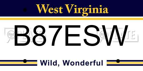 B87ESW West Virginia License Plate
