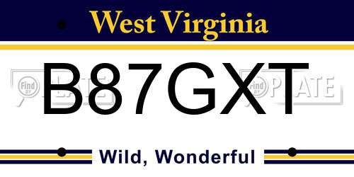 B87GXT West Virginia License Plate