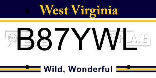 B87YWL West Virginia License Plate