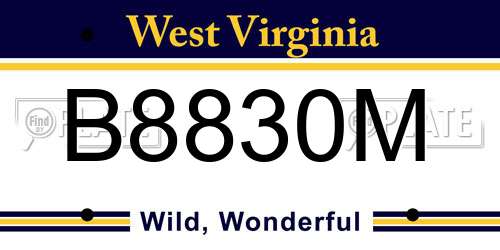B8830M West Virginia License Plate