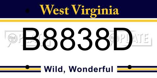B8838D West Virginia License Plate