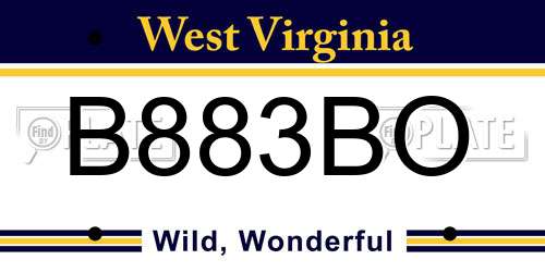 B883BO West Virginia License Plate