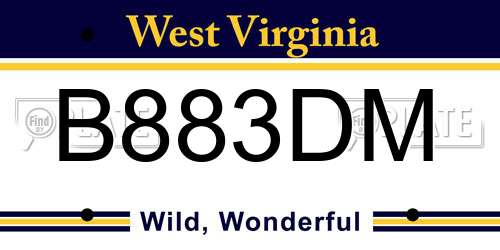 B883DM West Virginia License Plate