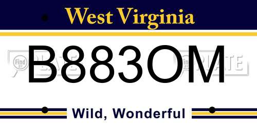 B883OM West Virginia License Plate