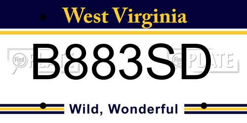 B883SD West Virginia License Plate