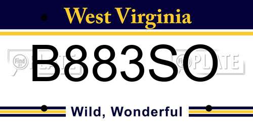 B883SO West Virginia License Plate
