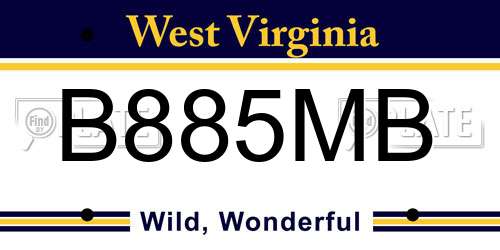 B885MB West Virginia License Plate