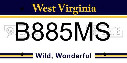 B885MS West Virginia License Plate