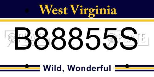 B88855S West Virginia License Plate