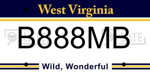 B888MB West Virginia License Plate