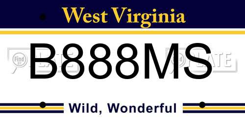B888MS West Virginia License Plate