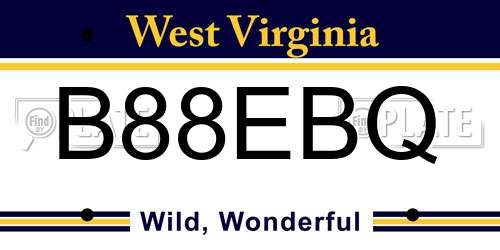 B88EBQ West Virginia License Plate