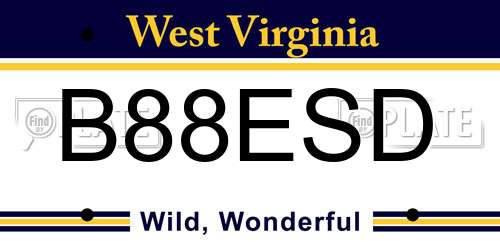 B88ESD West Virginia License Plate