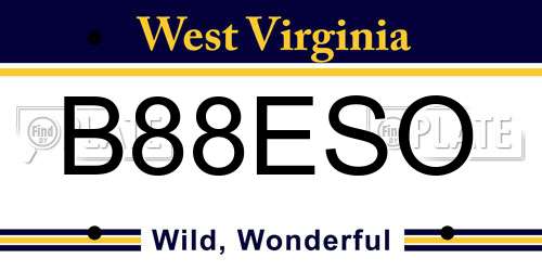 B88ESO West Virginia License Plate
