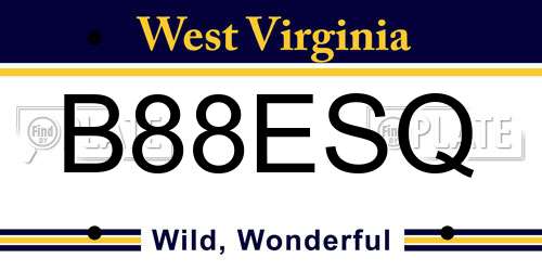 B88ESQ West Virginia License Plate