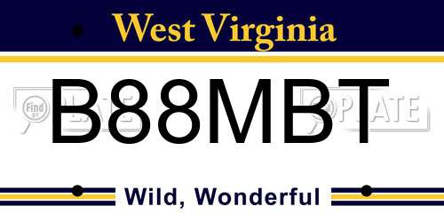 B88MBT West Virginia License Plate