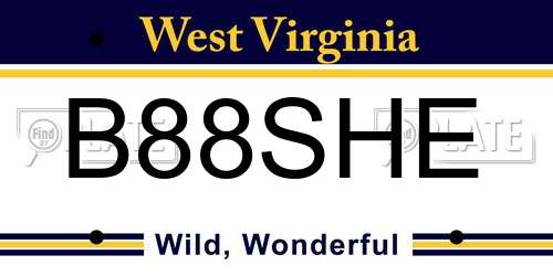 B88SHE West Virginia License Plate