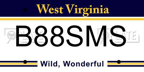 B88SMS West Virginia License Plate