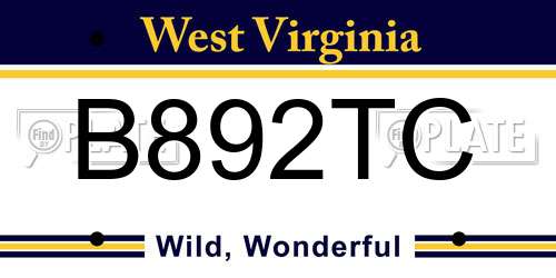 B892TC West Virginia License Plate