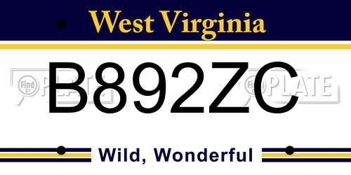 B892ZC West Virginia License Plate