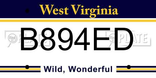 B894ED West Virginia License Plate