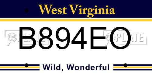 B894EO West Virginia License Plate
