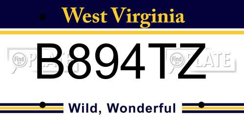 B894TZ West Virginia License Plate